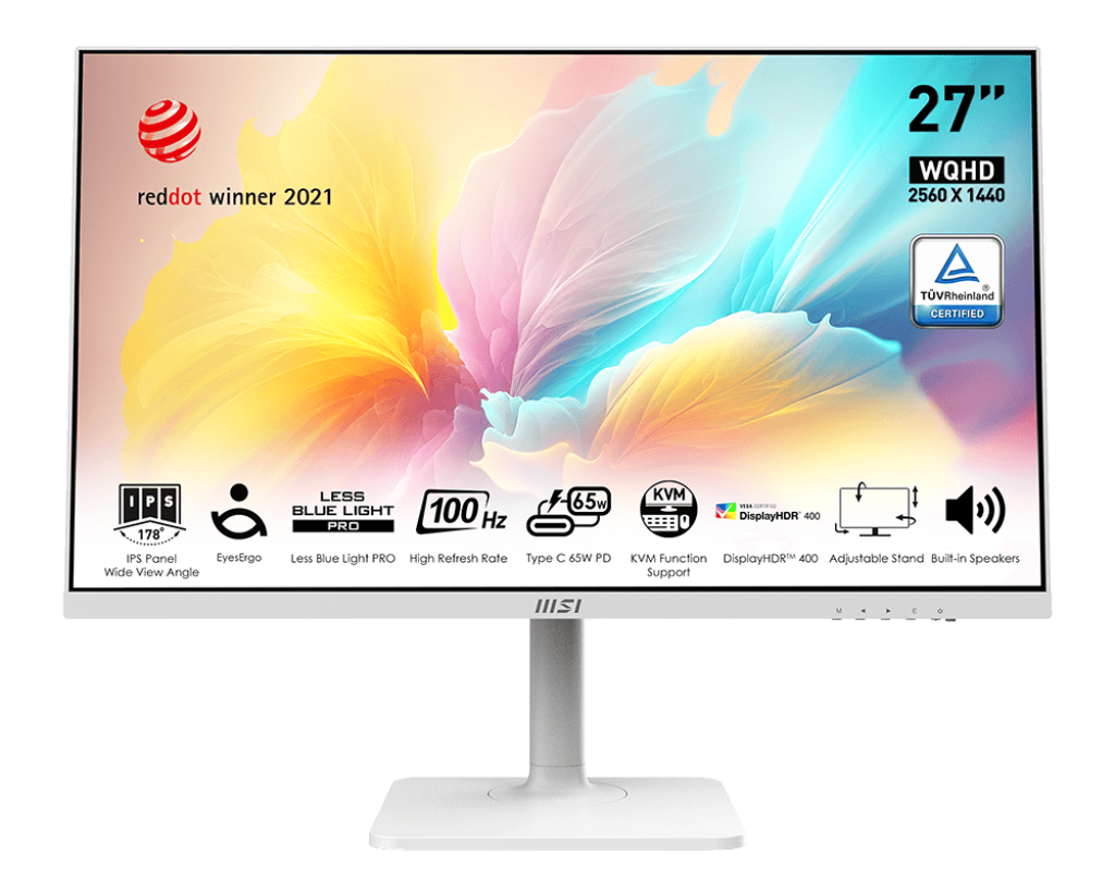 MSI Modern MD272QXPW 27" 2K WQHD 100Hz IPS Built-in-Speaker Business Monitor-White