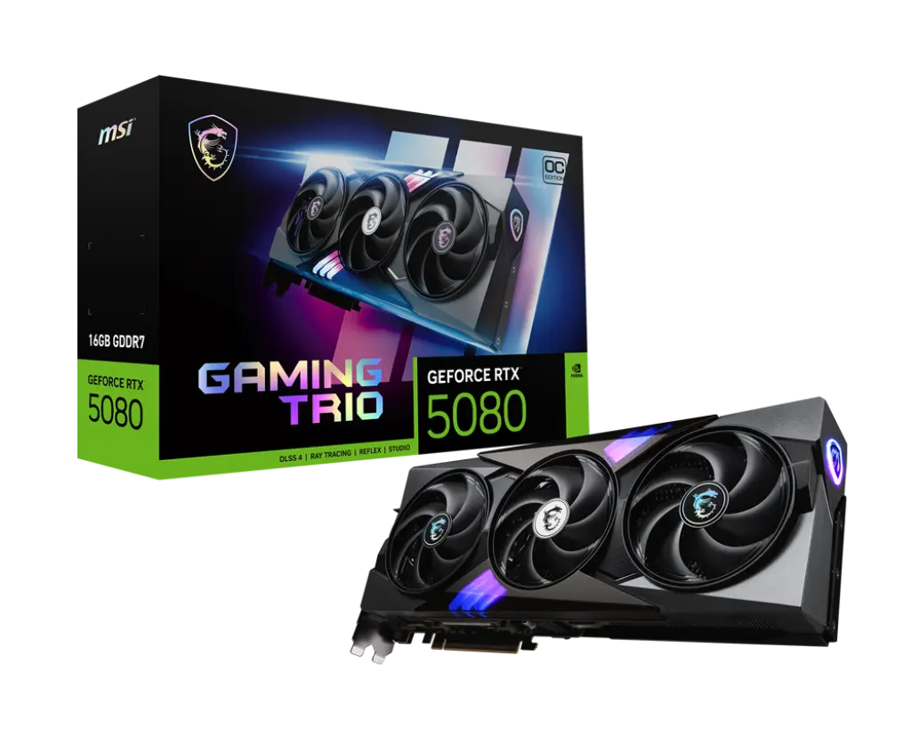 MSI GeForce RTX 5080 16G GAMING TRIO OC GDDR7 Triple Fan Graphics Card