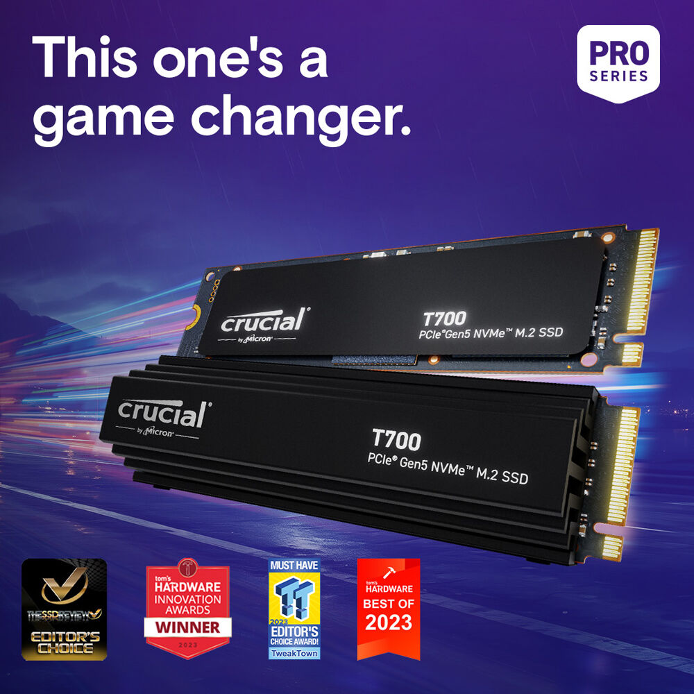 Crucial T700 2TB PCIe Gen5 NVMe M.2 Internal Solid State Drive With Heatsink