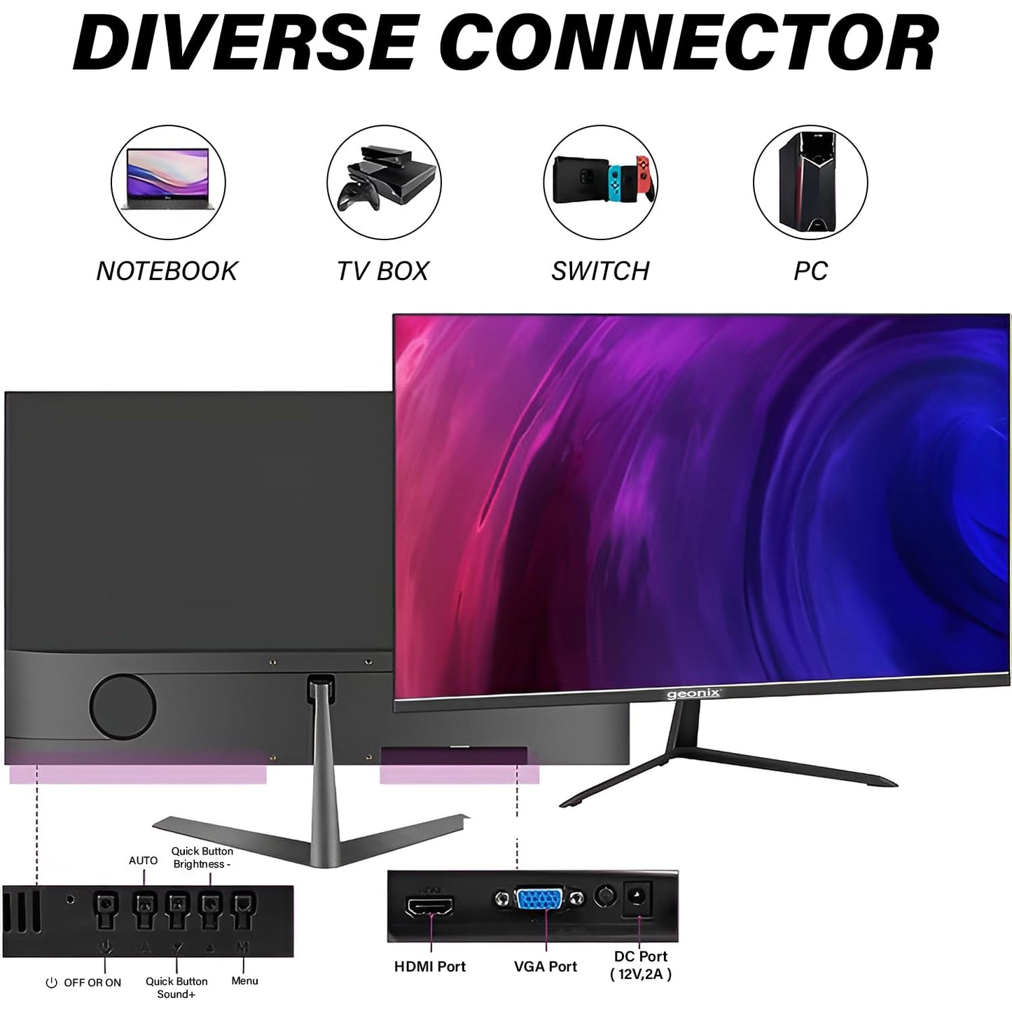 GEONIX 22 Inch Full HD IPS 75Hz 100% sRGB 178° Wide Viewing Angle PC Monitor