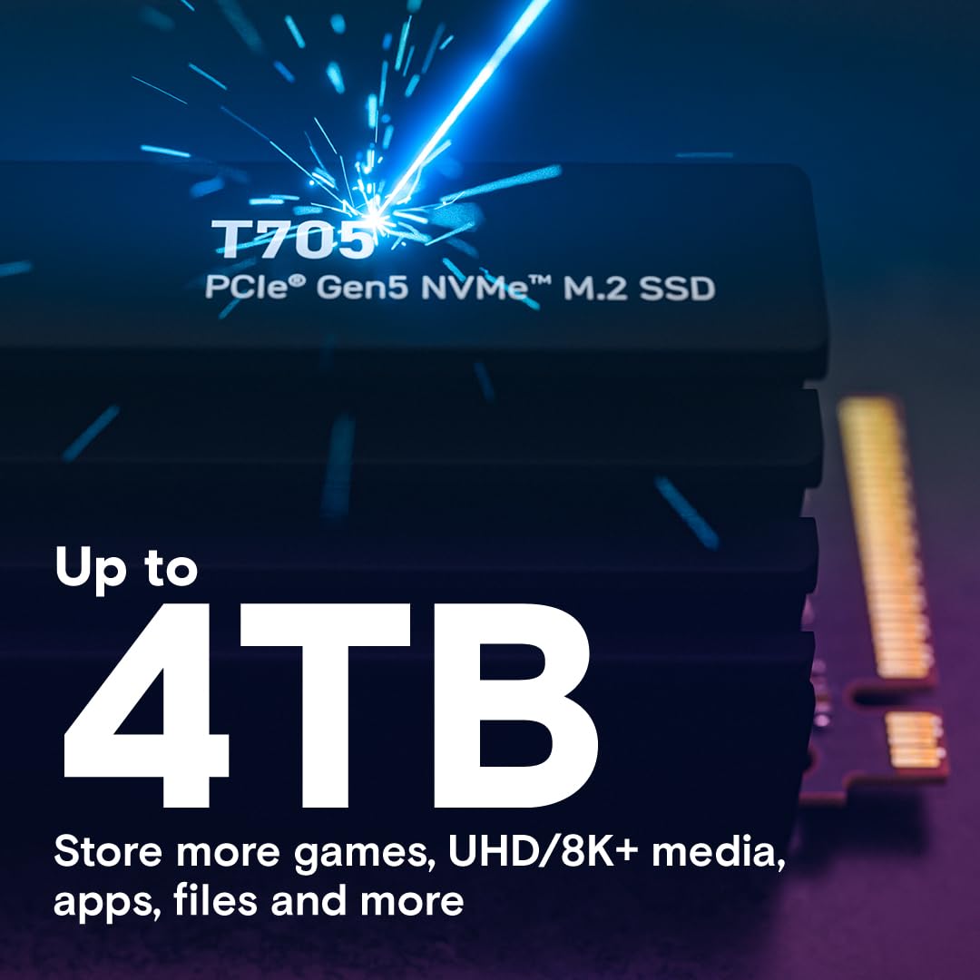 Crucial T705 4TB PCIe Gen5 NVMe M.2 2280 Internal Solid State Drive with Heatsink