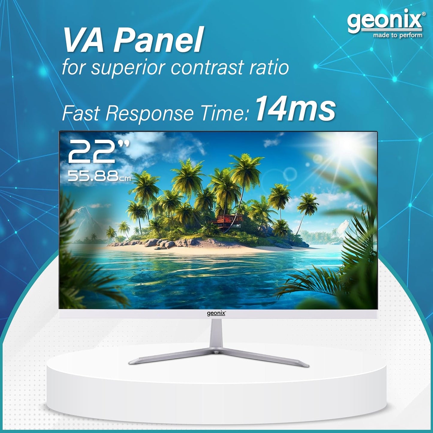 GEONIX 22 Inch 1920 x 1080 Full HD VA Panel Borderless 75Hz 3ms HDMI VGA Monitor (White)