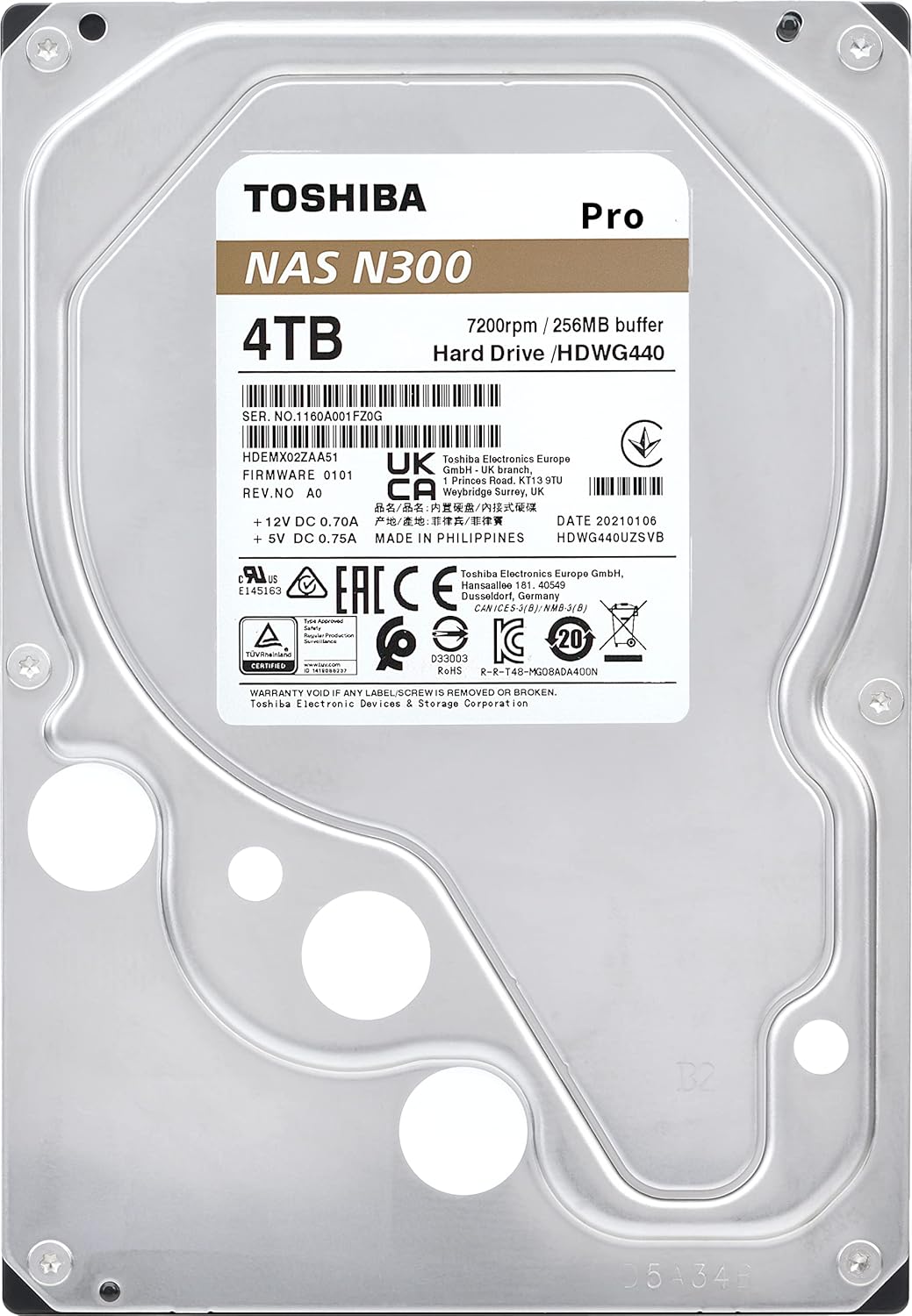 Toshiba N300 Pro 4TB 3.5" SATA 6Gb/s 7200RPM NAS Internal Hard Disk Drive