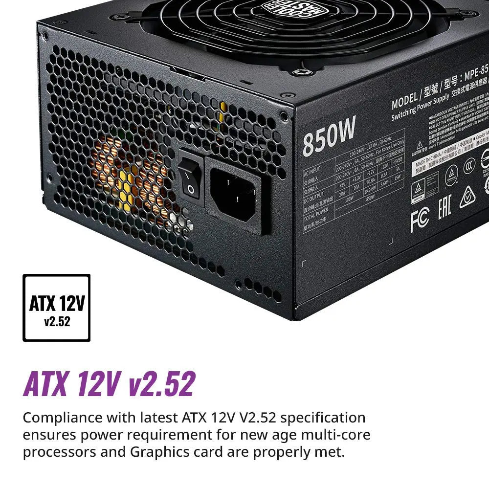 Cooler Master MWE 850 Gold V2 80 Plus Gold Certified Fully Modular ATX Power Supply Unit - Black