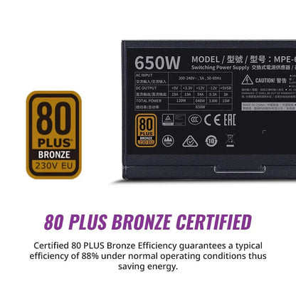Cooler Master MWE Bronze 650 V3 650W ATX Non Modular Power Supply Unit - Black