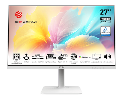 MSI Modern MD272QXPW 27" 2K WQHD 100Hz IPS Built-in-Speaker Business Monitor-White