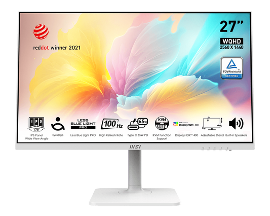 MSI Modern MD272QXPW 27" 2K WQHD 100Hz IPS Built-in-Speaker Business Monitor-White