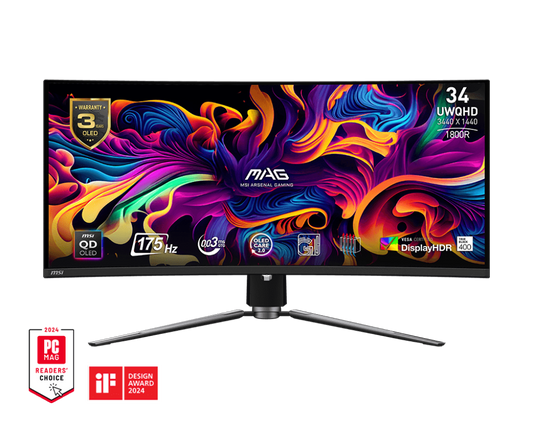 MSI MAG 341CQP QD-OLED 34" UWQHD 175Hz 0.03ms Curved OLED Gaming Monitor