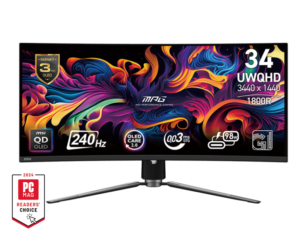 MSI MAG341CQPX QD-OLED 34" 2K UWQHD 240Hz 0.03ms Curved OLED Gaming Monitor