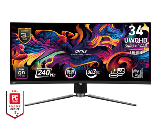 MSI MAG341CQPX QD-OLED 34" 2K UWQHD 240Hz 0.03ms Curved OLED Gaming Monitor