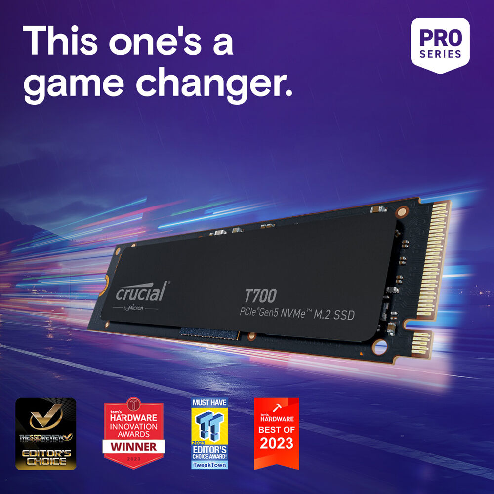 Crucial T700 1TB PCIe Gen5 NVMe M.2 Internal Solid State Drive