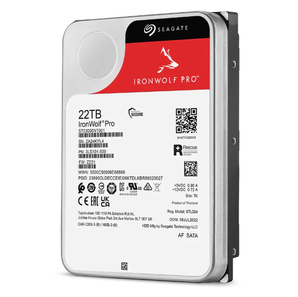 Seagate IronWolf Pro 22TB 3.5" 7200 RPM Enterprise NAS Internal Hard Disk Drive