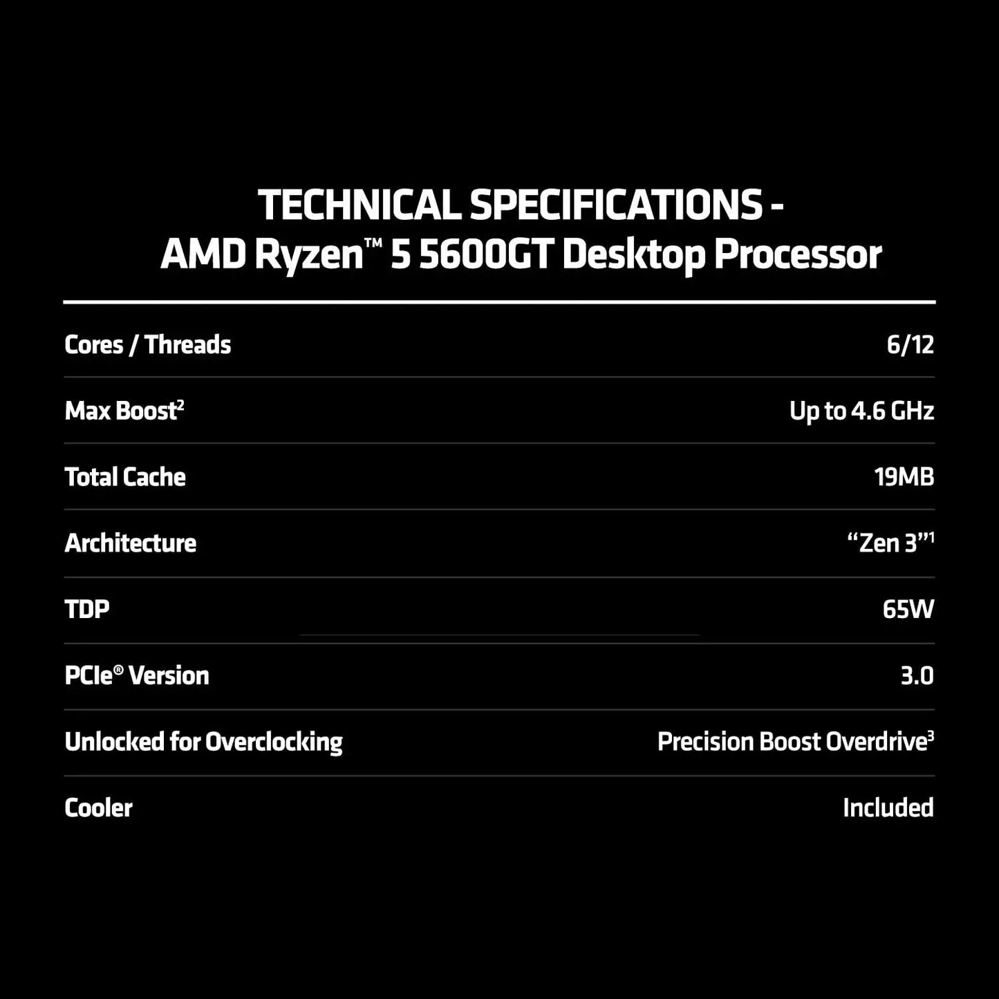 AMD Ryzen 5 5600GT 6 Cores 12 Threads 4.6GHz 19MB Cache AM4 Socket 64-bit Desktop Processor