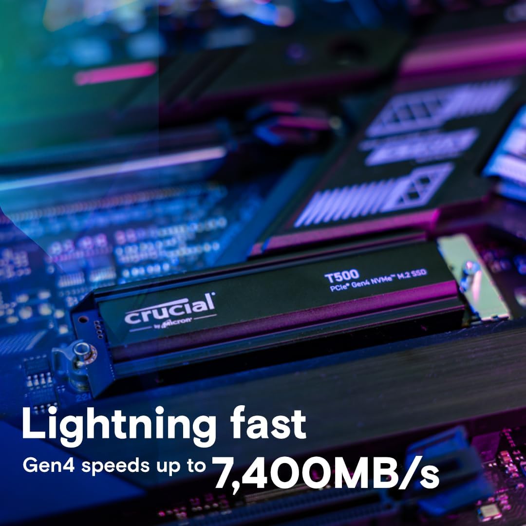 Crucial T500 2TB PCIe Gen4 NVMe M.2 Internal Gaming SSD with Heatsink - Black