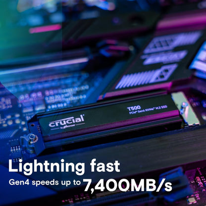 Crucial T500 4TB PCIe Gen4 NVMe M.2 Internal Gaming SSD with Heatsink - Black