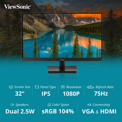 ViewSonic VA3209-MH 32" 1080p FHD 75hz IPS Panel Monitor with Built-In Speakers