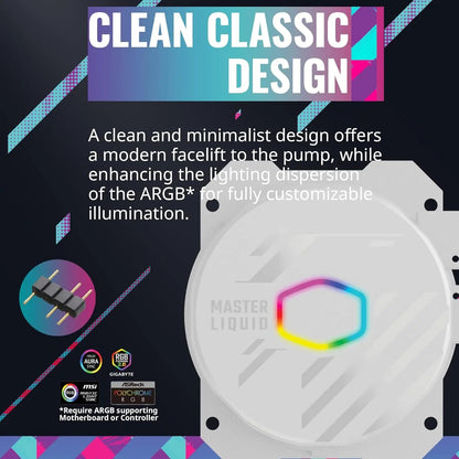 Cooler Master MasterLiquid 240L Core ARGB 240mm Close-Loop PWM AIO CPU Liquid Cooler - White