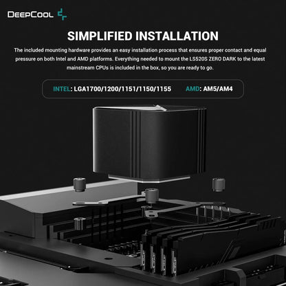 Deepcool LS520S Zero Dark BK 240mm All in one CPU Liquid Cooler - Black