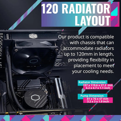 Cooler Master MasterLiquid 120L Core 120mm PWM AIO CPU Liquid Cooler - Black