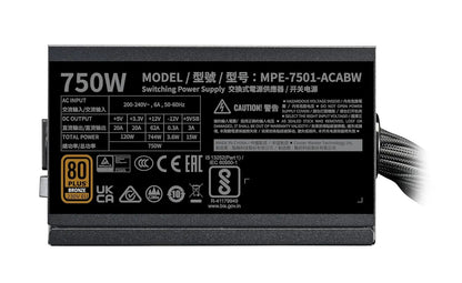 Cooler Master MWE 750 V3 230V 80 Plus Bronze Certified Non-Modular Power Supply – Black