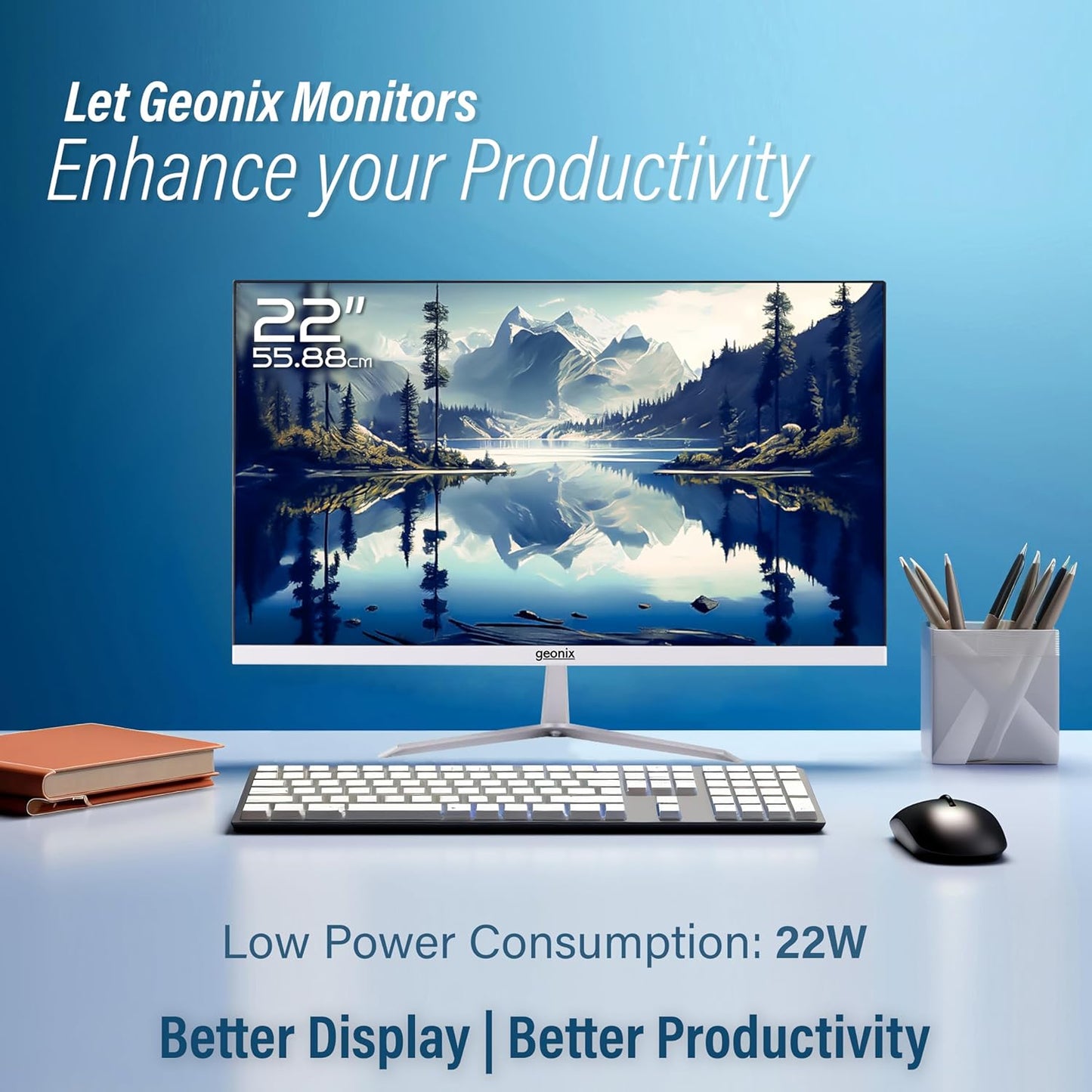GEONIX 22 Inch 1920 x 1080 Full HD VA Panel Borderless 75Hz 3ms HDMI VGA Monitor (White)