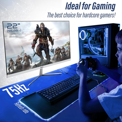 GEONIX 22 Inch 1920 x 1080 Full HD VA Panel Borderless 75Hz 3ms HDMI VGA Monitor (White)