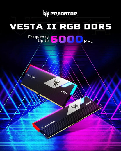 Acer Predator Vesta II 32GB (2x 16GB) DDR5 6000MHz CL30 RGB UDIMM Desktop Memory - Black