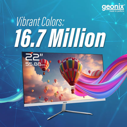 GEONIX 22 Inch 1920 x 1080 Full HD VA Panel Borderless 75Hz 3ms HDMI VGA Monitor (White)