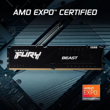 Kingston Fury Beast 16GB DDR5 RAM 6000MHz CL36 Gaming Desktop Memory - Black
