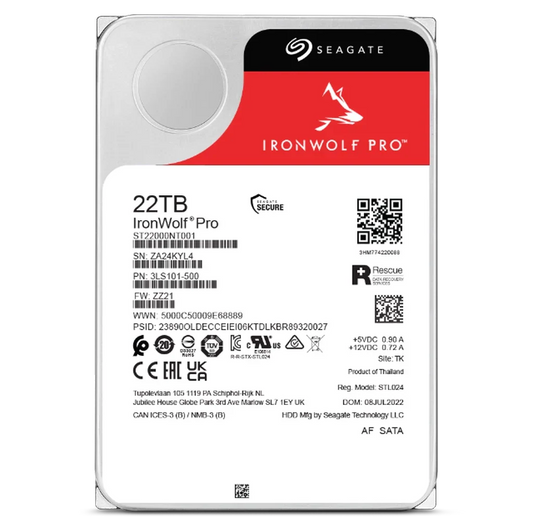 Seagate IronWolf Pro 22TB 3.5" 7200 RPM Enterprise NAS Internal Hard Disk Drive