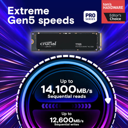 Crucial T705 1TB PCIe Gen5 NVMe M.2 2280 Internal Solid State Drive