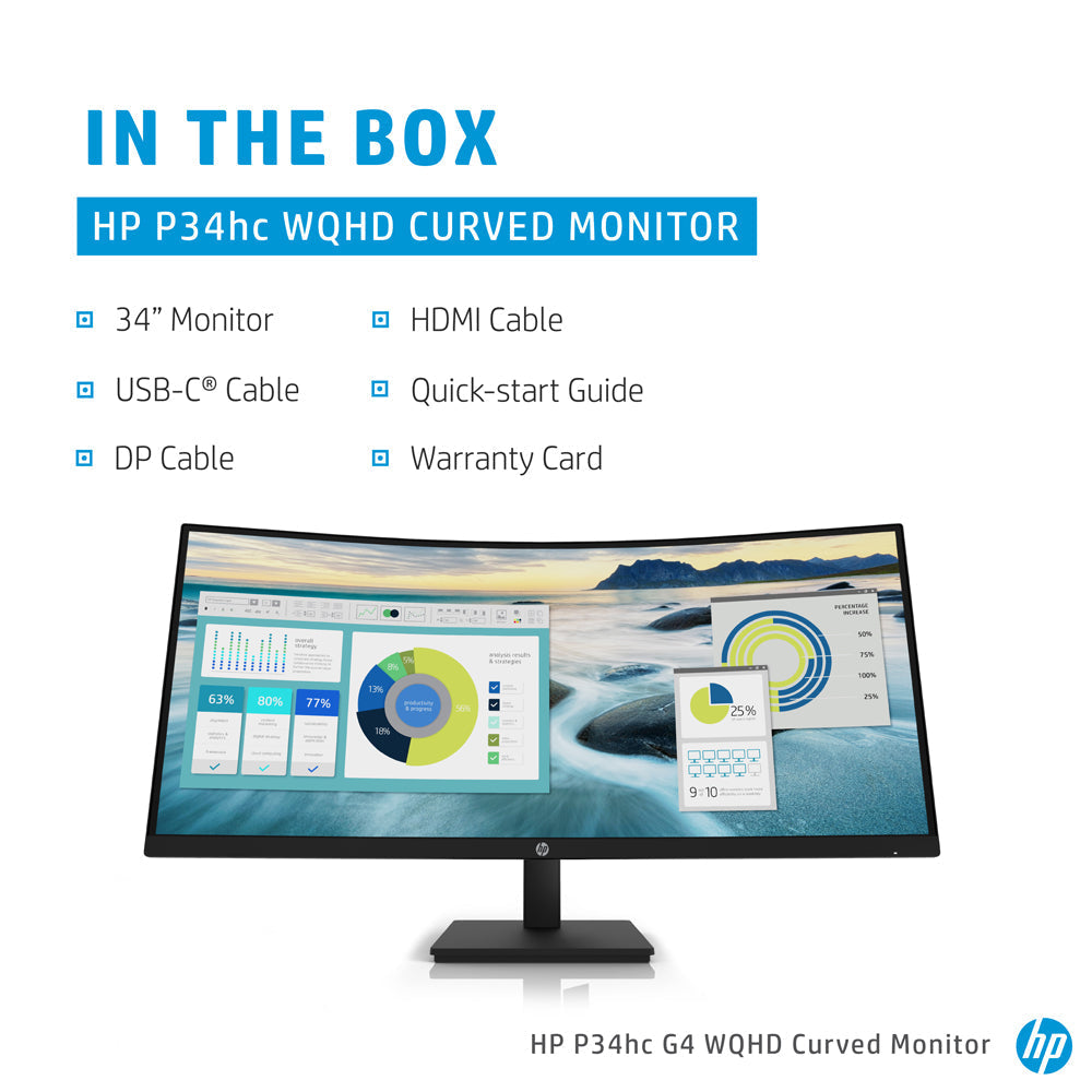 HP P34hc G4 34-inch WQHD Curved VA Monitor with USB Type-C and 4 USB-A 3.2 Gen 1