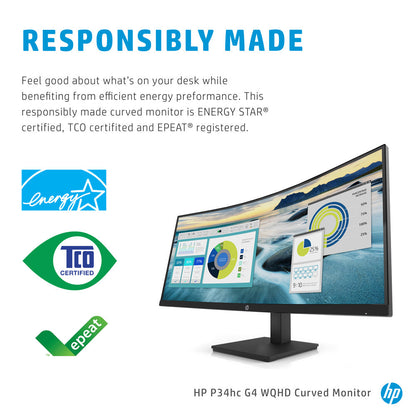 HP P34hc G4 34-inch WQHD Curved VA Monitor with USB Type-C and 4 USB-A 3.2 Gen 1